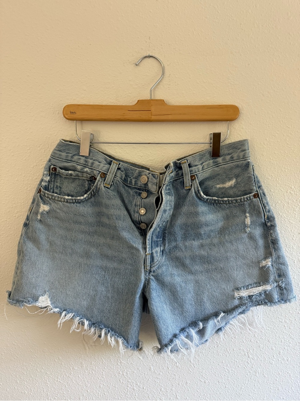 Agolde Parker Long Denim Cutoff Shorts